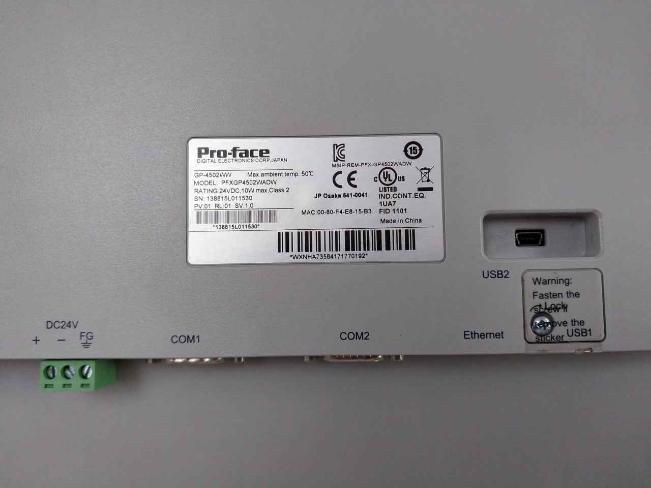Pro-face Pfxgp4502Wadw Touch Screen Panel Gp-4502Ww 24Vdc 10W 50˚C
