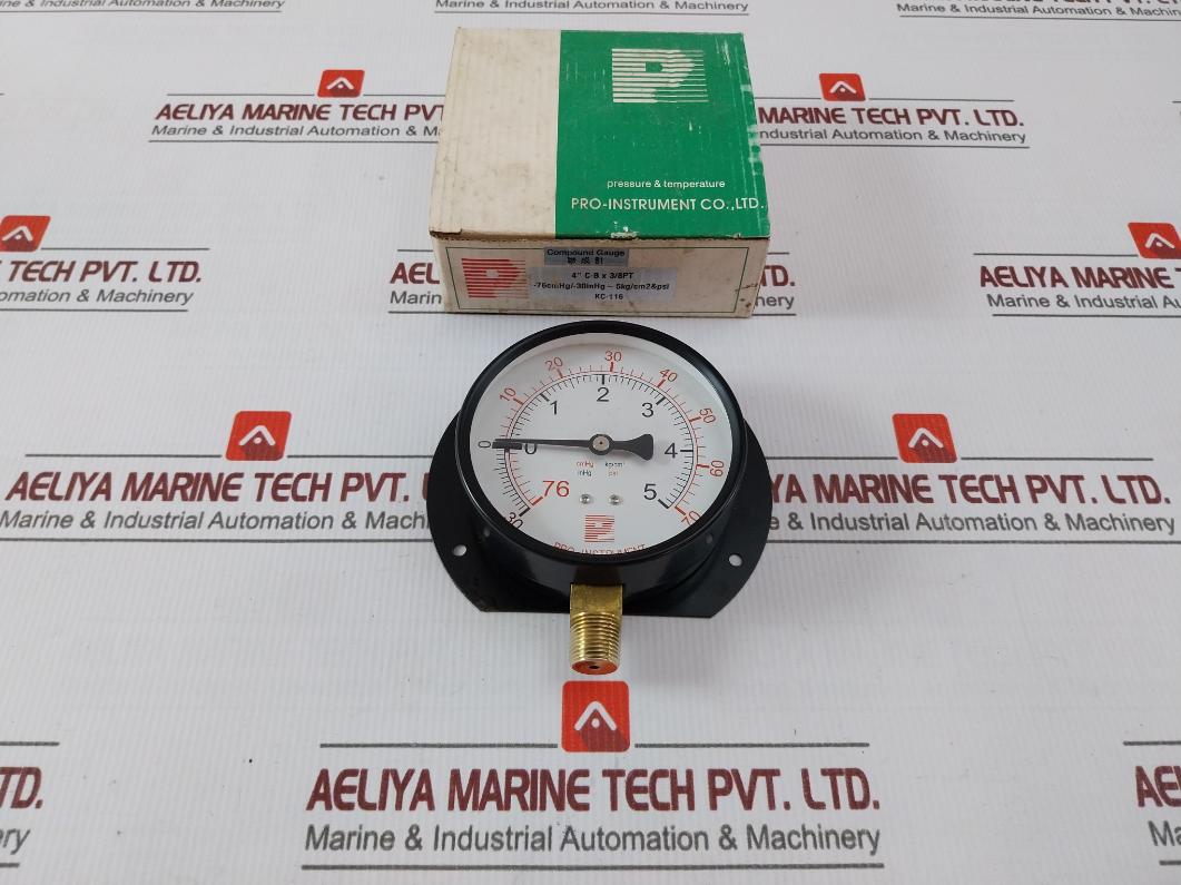Pro-instrument 4"C-bx3/8Pt Compound Pressure Gauge 76Cmhg To 5Kg/Cm² 3/8 Pt