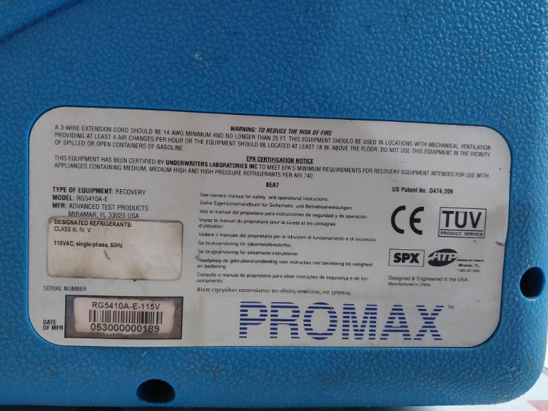 Promax Rg5410A-e Refrigerant Recovery Unit 110V 50/60Hz