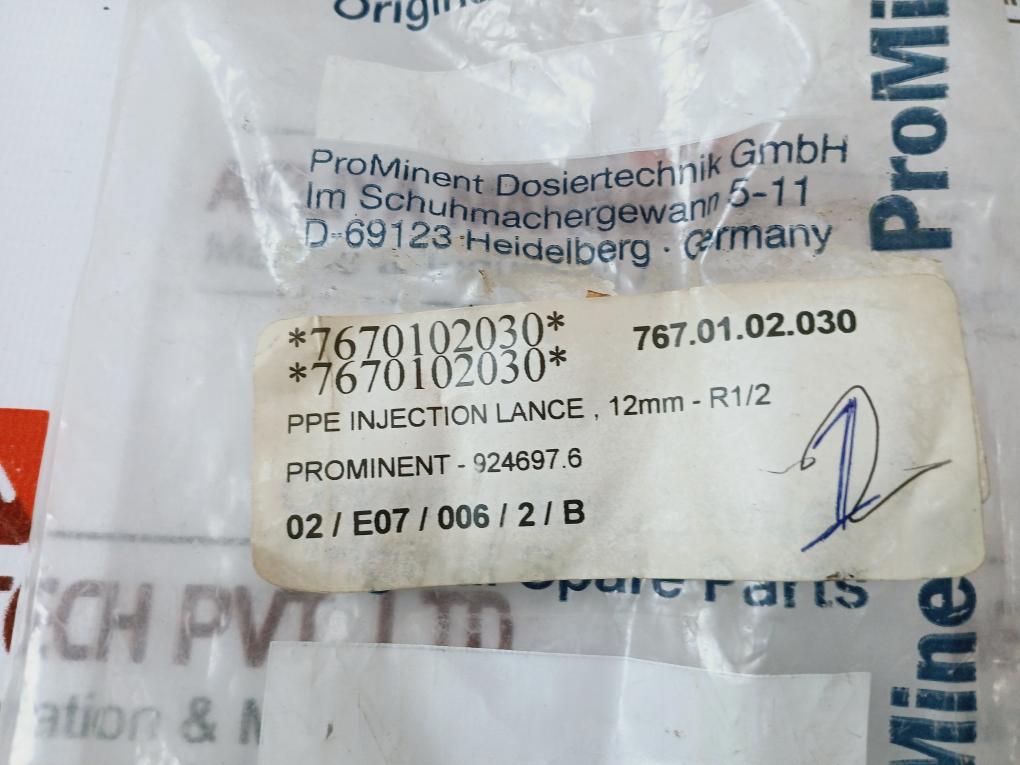 Prominent 1021531 Injection Lance W/ Ball Valve Dn 15-1/2" 12mm-r1/2