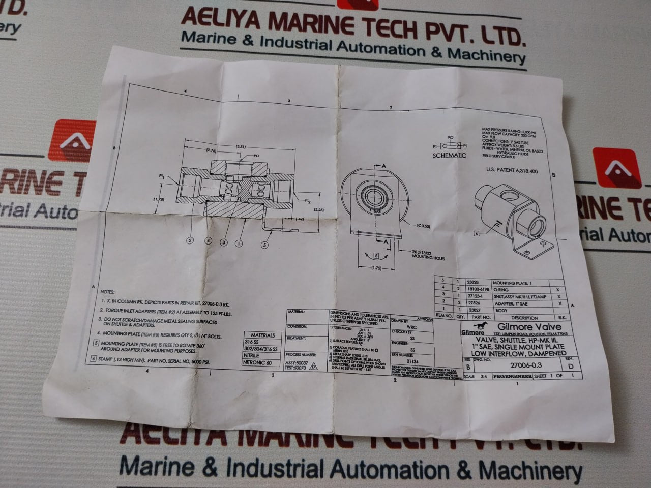 Proserv 27006-0.3 Rk O-ring Gilmore Shuttle Valve Repair Kit 1”Sae