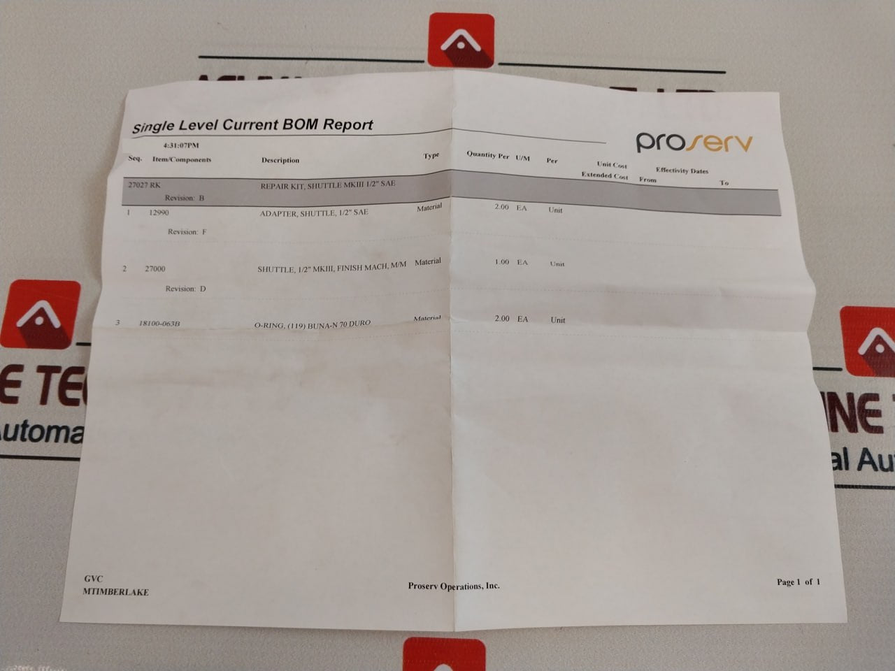 Proserv 27027 Rk Shuttle Valve Repair Kit 1/2 Inch Sae