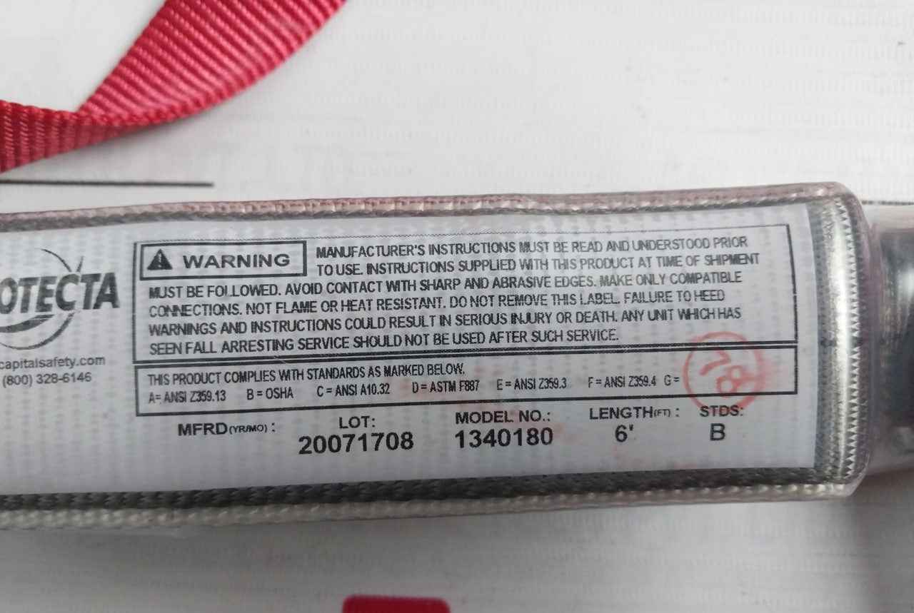 Protecta 1340180 Shock Absorbing Lanyard 5M Fall Protection Safety Harness 3.6M