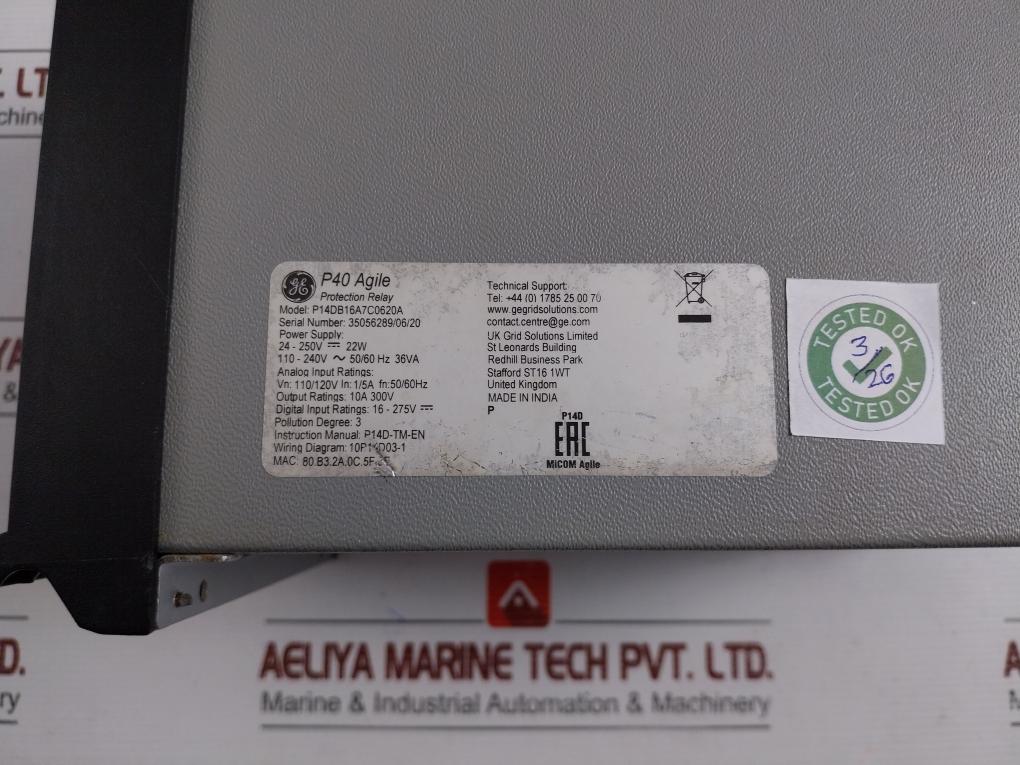 Protection Relay P14Db16A7C0620A General Electric P40 Agile