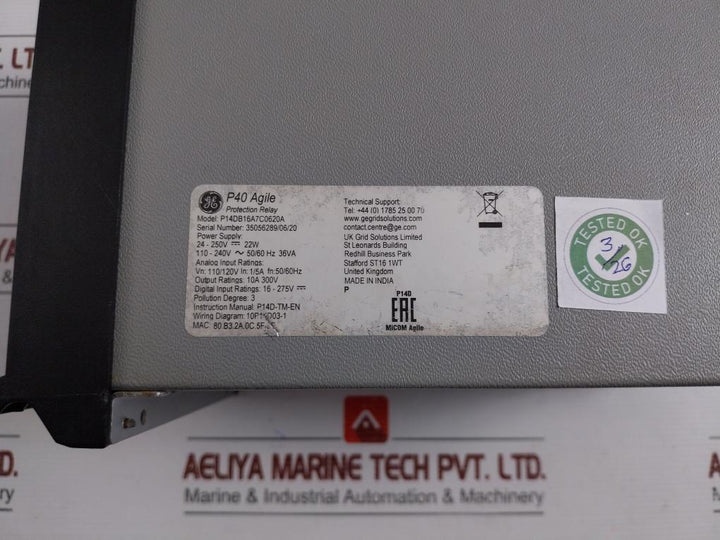 Protection Relay P14Db16A7C0620A General Electric P40 Agile