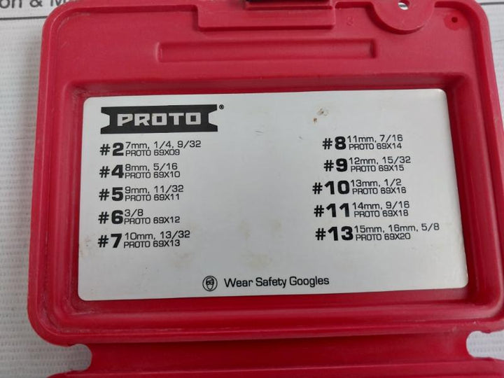 Proto J69X00 Bolt Extractor Socket Set 10-pc 7Mm, 1/4,9/32