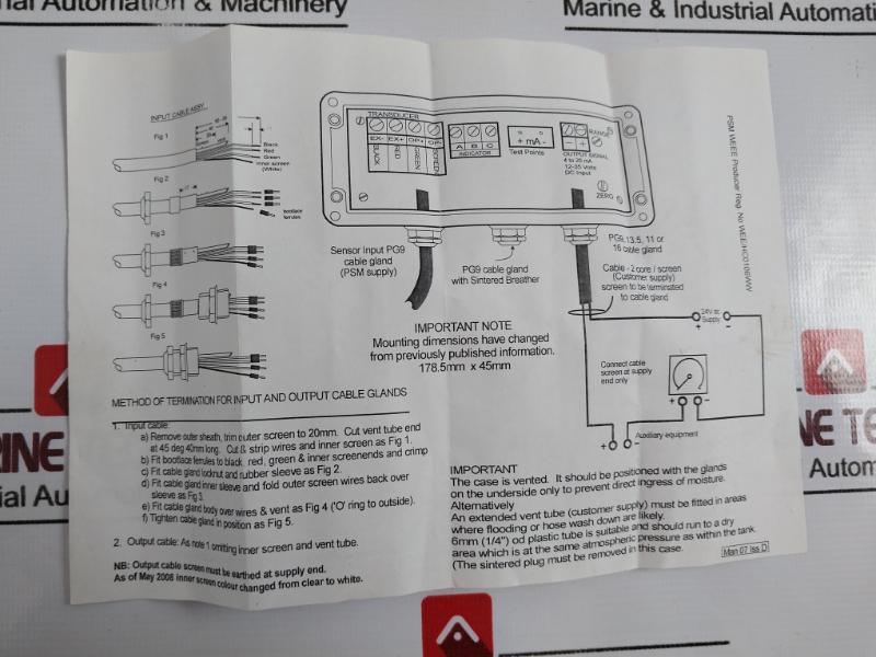 Psm 260/F3/H8/P50/8Mwg/9/Na Transmitters And Instrumentation Input: 0-8 Mwg Output: 4-20 Ma