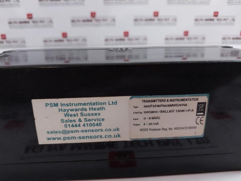 Psm 260/F3/H8/P50/8Mwg/9/Na Transmitters And Instrumentation Input: 0-8 Mwg Output: 4-20 Ma