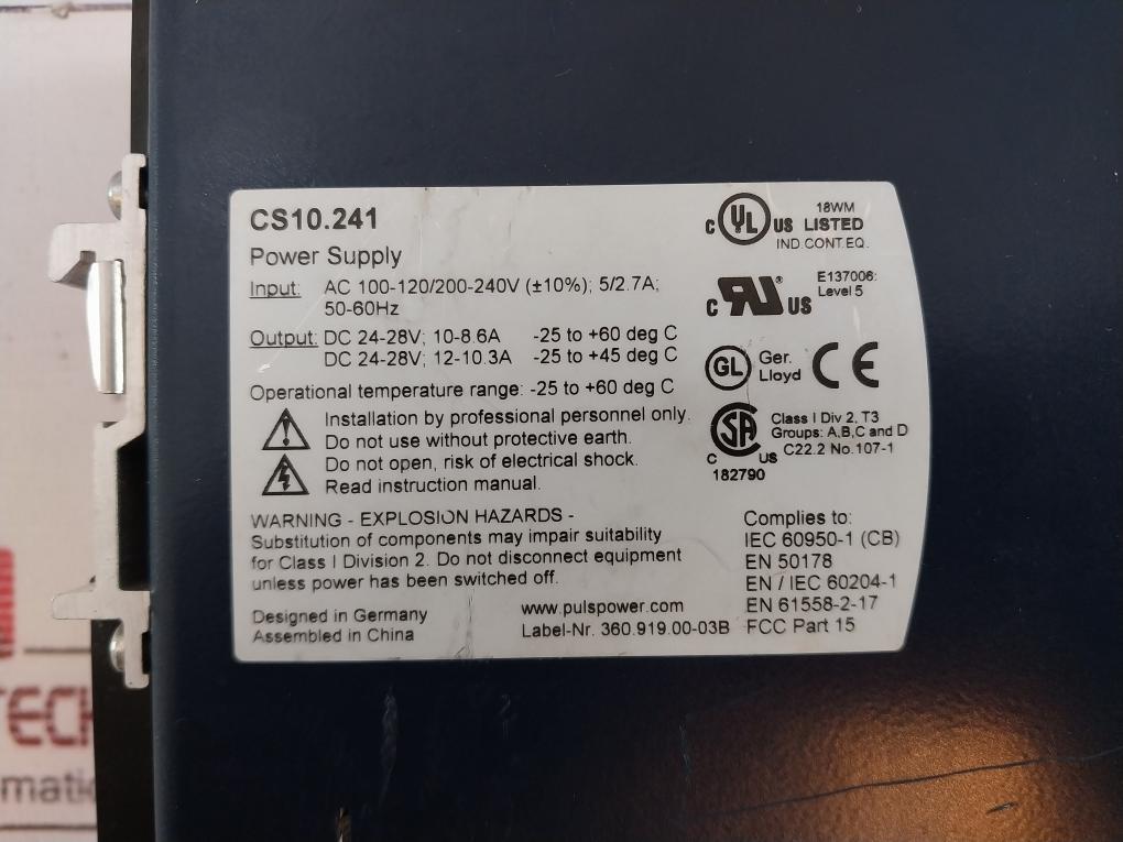Puls Cs10.241 Power Supply Ac 100-120/200-240V