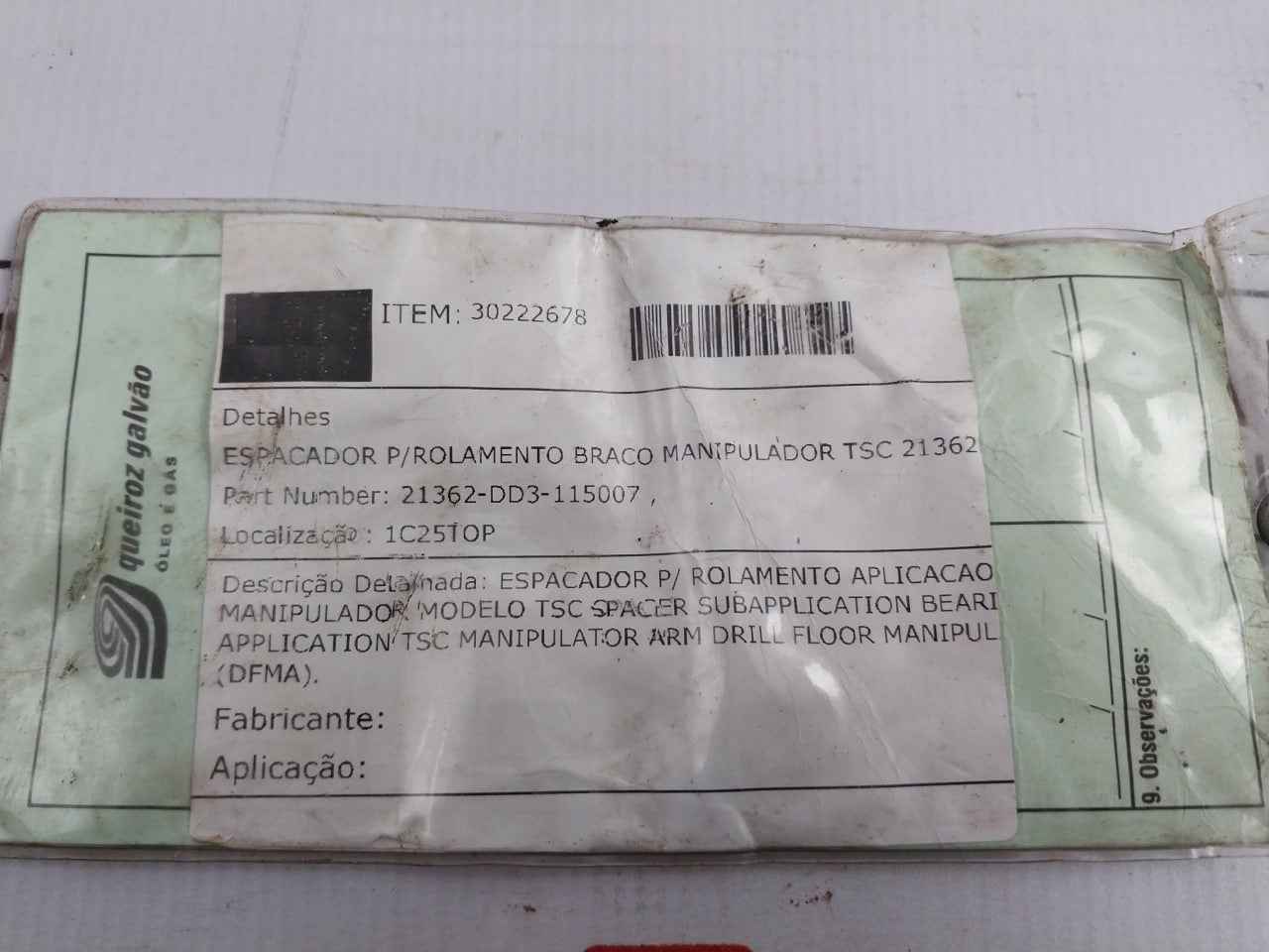 Queiroz Galvao 21362-dd3-115007 Spacer For Manipulator Arm Bearing
