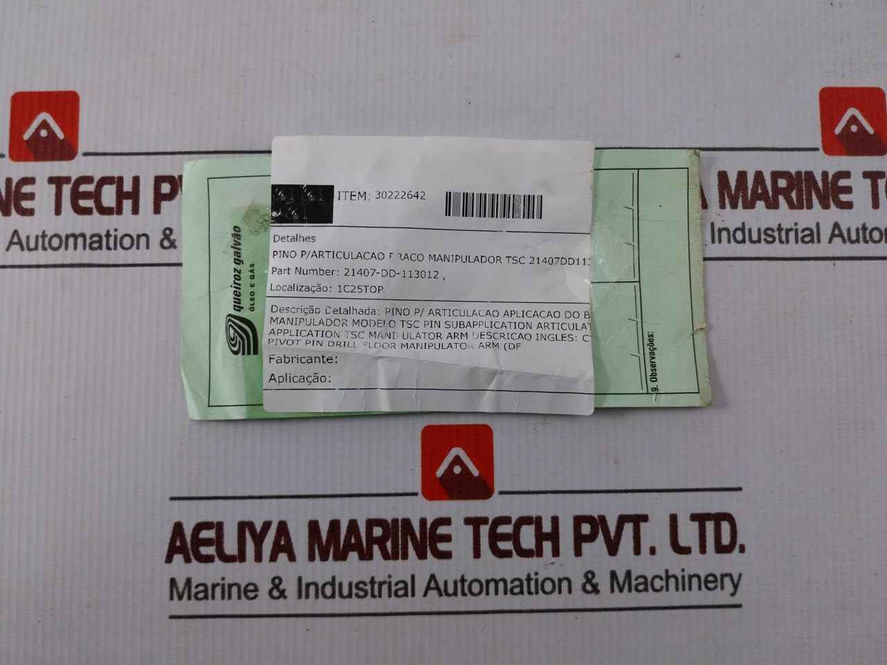 Queiroz Galvao 21407-dd-113012 Pivot Pin For Drill Floor Manipulator Arm