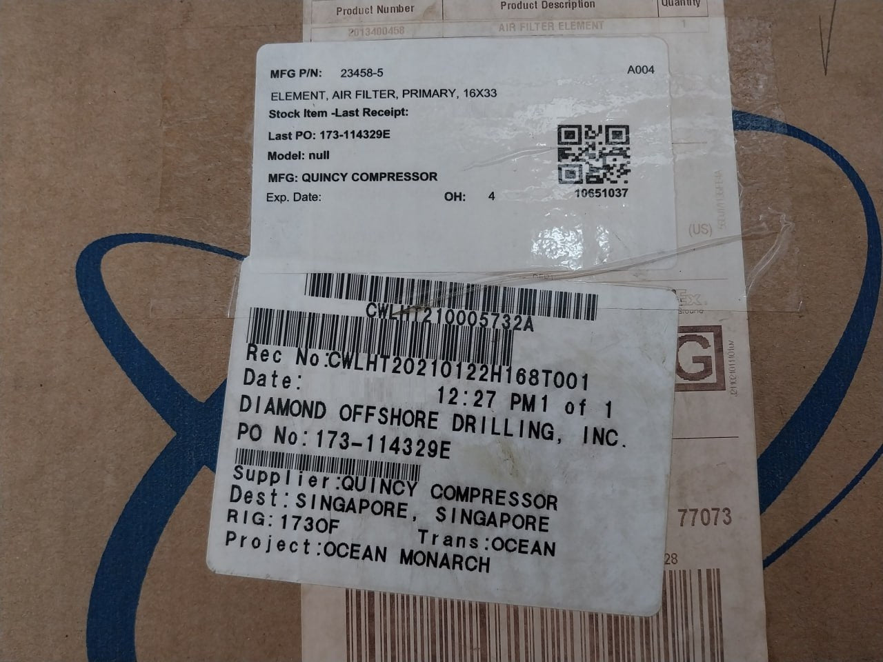 Quincy 23458-5 Air Filter Element 10651037 2013400458