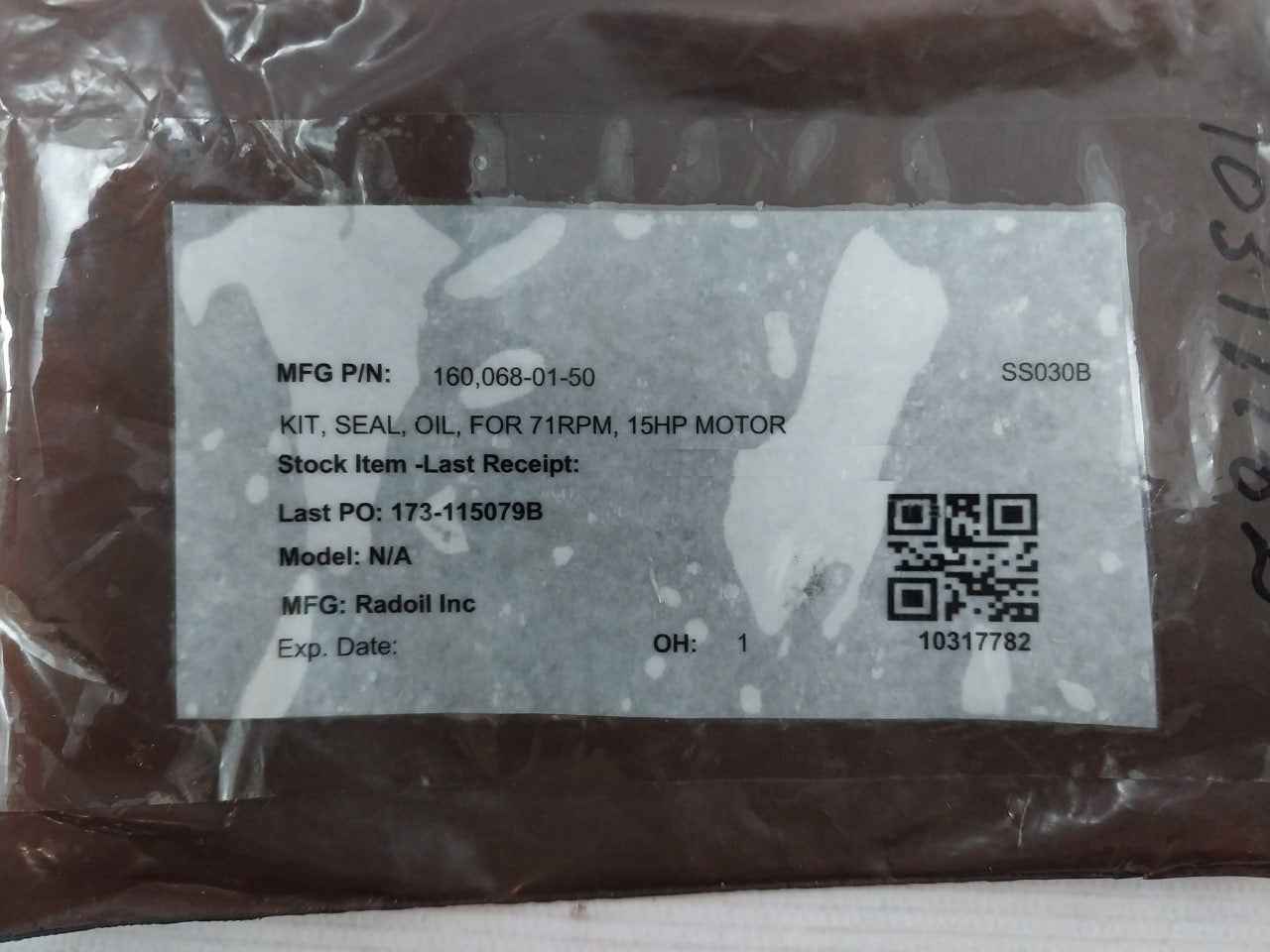 Radoil 160068-01-50 Oil Seal Kit For 71Rpm 15Hp Motor Rev A
