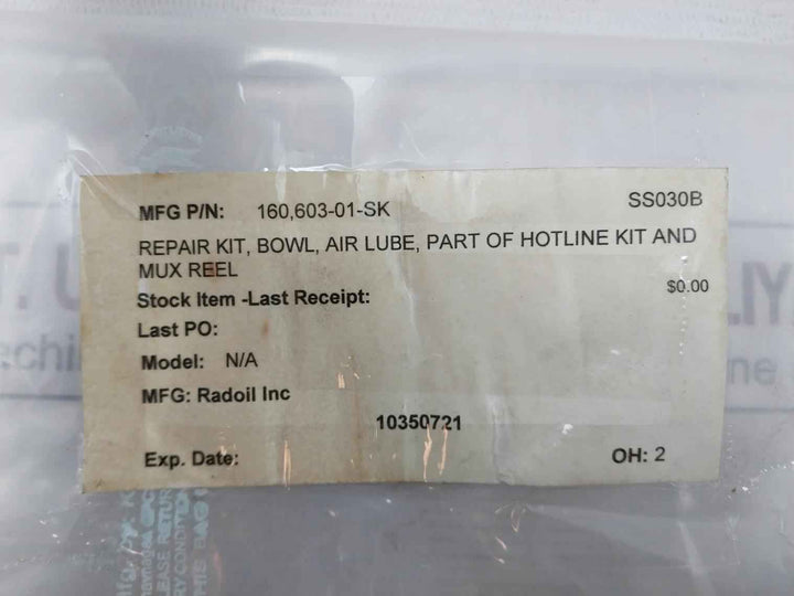 Radoil 160,603-01-sk Air Lube Bowl Repair Kit For Hotline Kit &; Mux Reel Ss030B