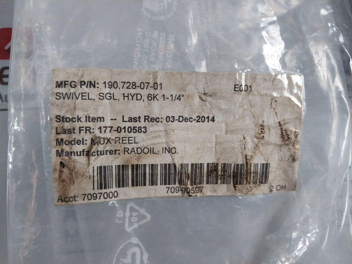 Radoil 190.728-07-01 Swivel Hydraulic Single 111.358-31-01, 111.358-35-01