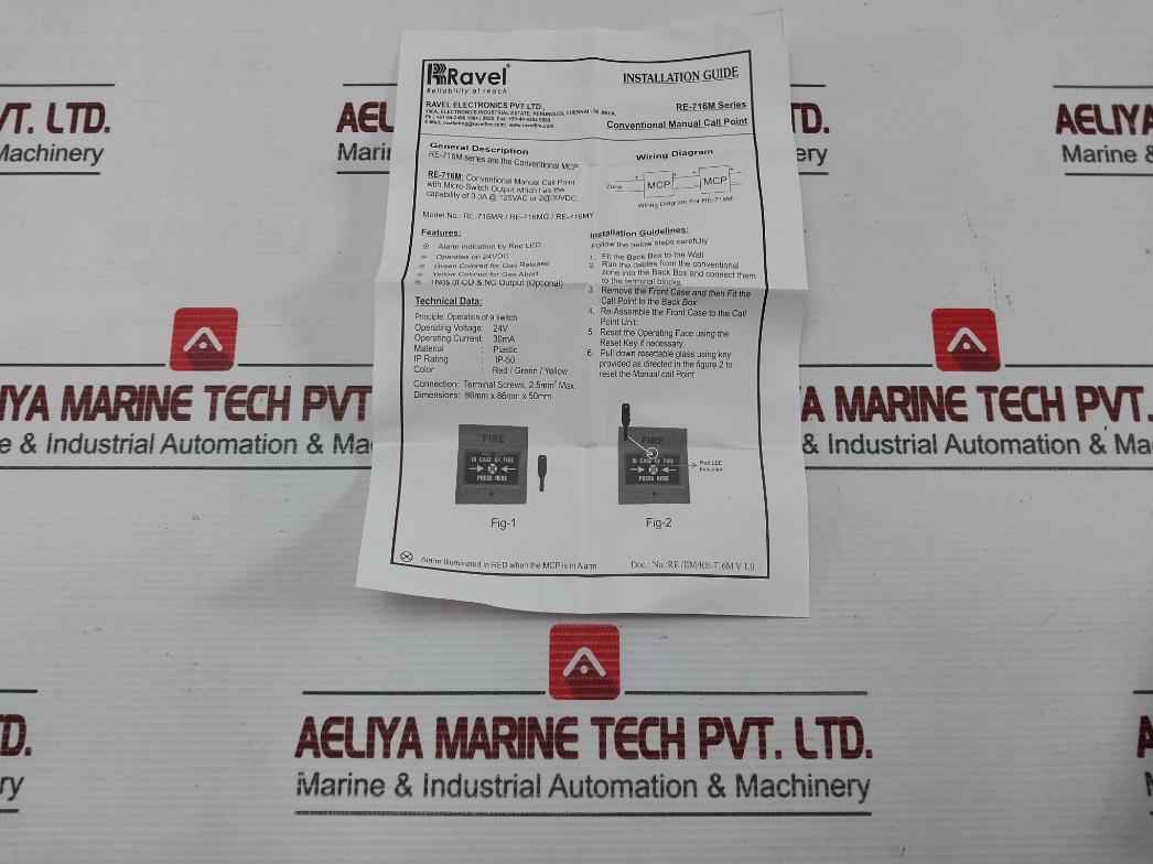 Ravel Re-716Mr Conventional Manual Call Point 24V 30Ma Ip-50
