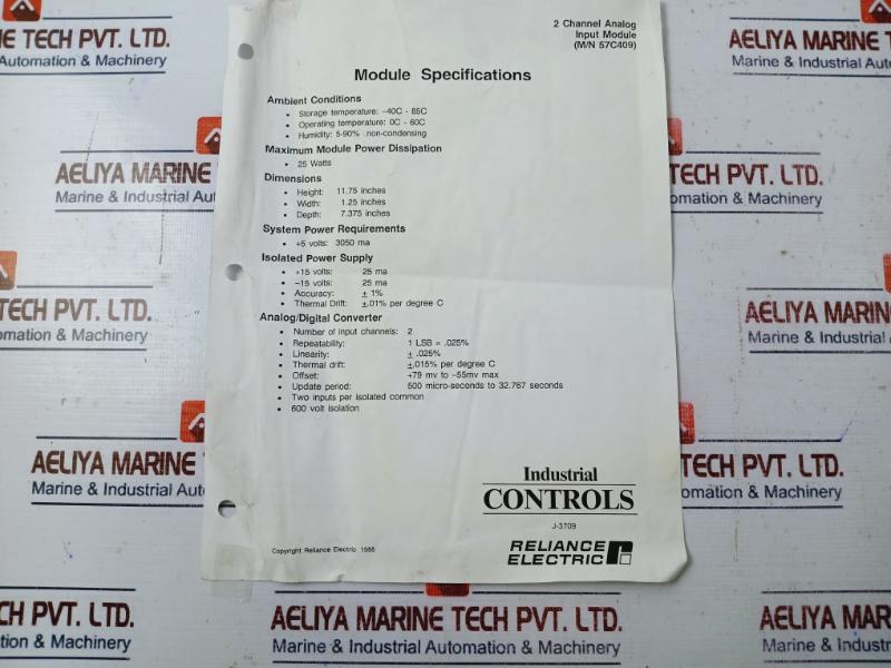 Reliance Electric 57C409 2-channel Analog Input Module 0-57409-j +/- 15V Dc