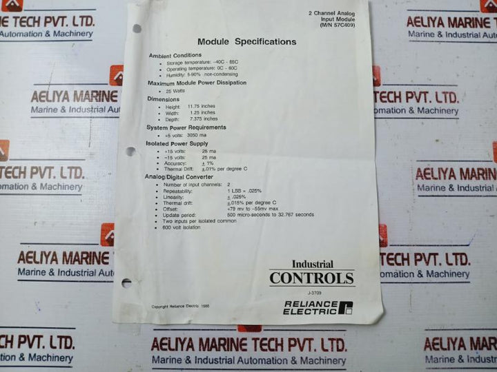 Reliance Electric 57C409 2-channel Analog Input Module 0-57409-j +/- 15V Dc