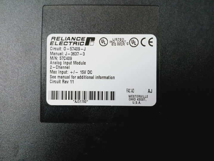 Reliance Electric 57C409 2-channel Analog Input Module 0-57409-j +/- 15V Dc