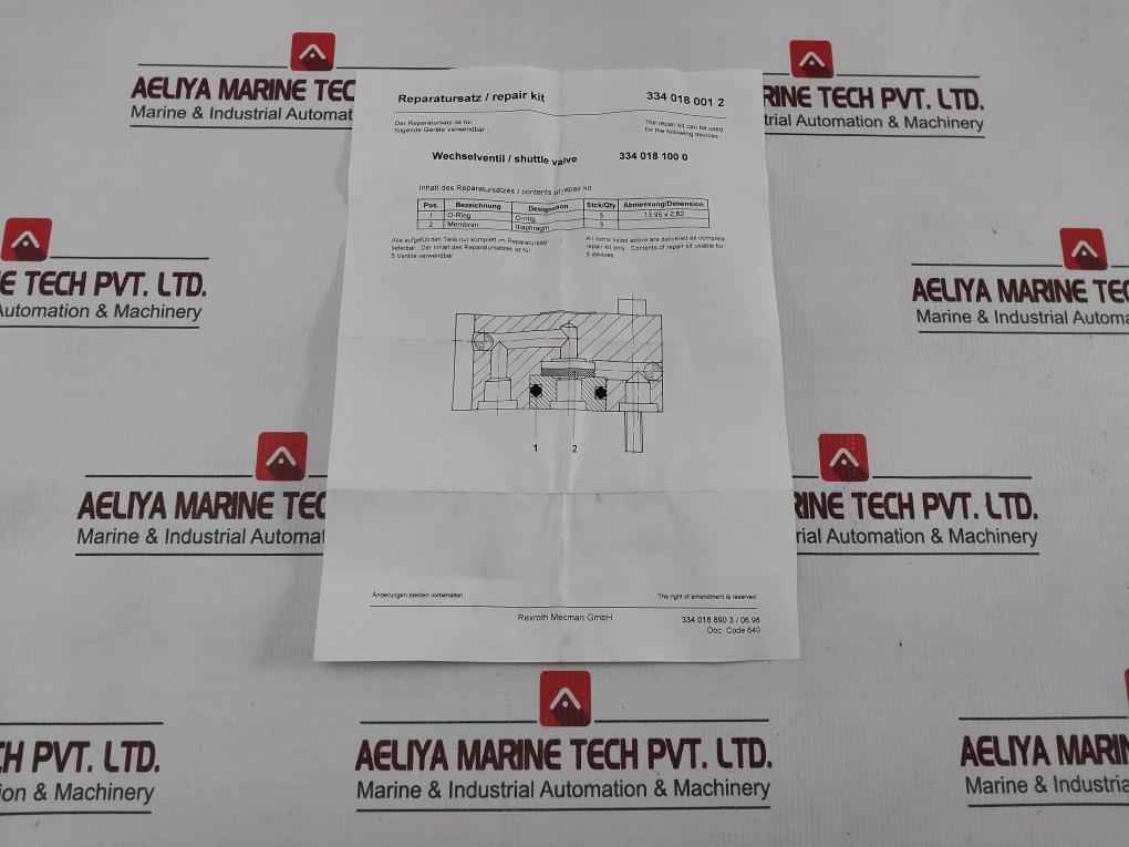 Rexroth 3340180012 Pneumatic Valve Repair Kit 11W14