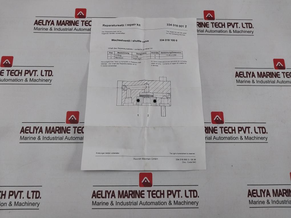 Rexroth 3340180012 Pneumatic Valve Repair Kit 11W14