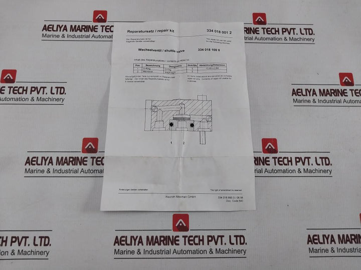 Rexroth 3340180012 Pneumatic Valve Repair Kit 11W14