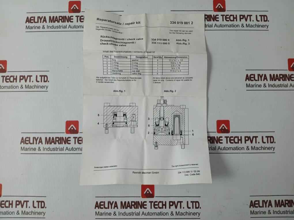 Rexroth 334 019 001 2 Washer, O-ring, Cup Seal, Valve Repair Kit 15.6 × 1.78 Mm