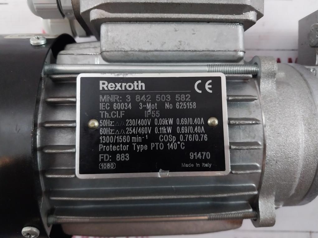 Rexroth 3 842 503 582 Drive Motor 140C 230/400VAC 1300/1560 RPM 50/60 Hz