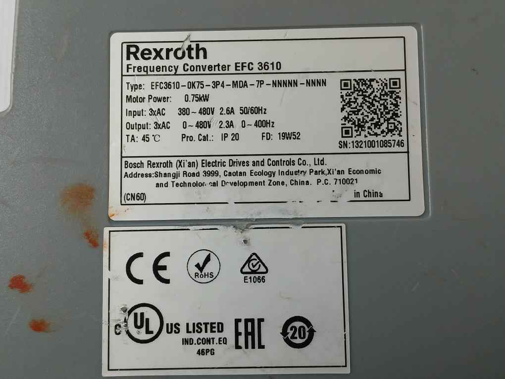 Rexroth Efc3610-0K75-3P4-mda-7P-nnnnn-nnnn Frequency Converter 2.6A 50/60Hz