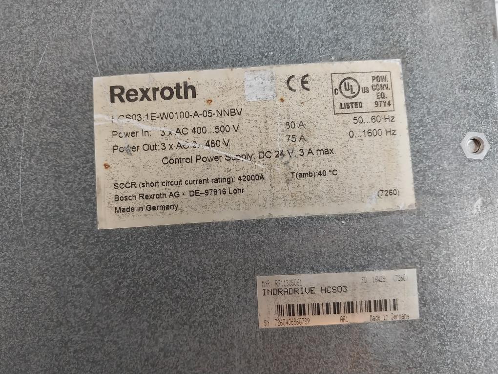 Rexroth Hcs03.1e-w0100-a-05-nnbv Indradrive Hcs03 Servo Drive 40˚c 42000a