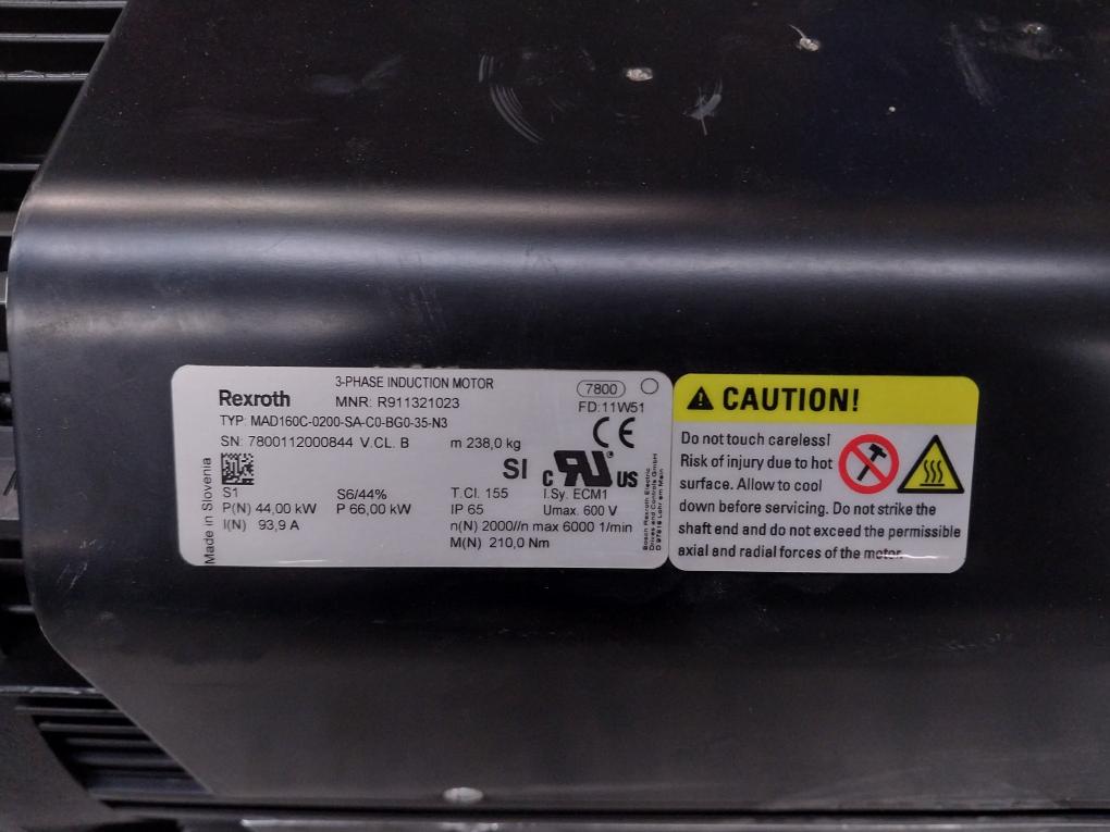 Bosch Rexroth Mad160C-0200-sa-c0-bg0-35-n3 3 Phase Induction Motor 600V 99.9A