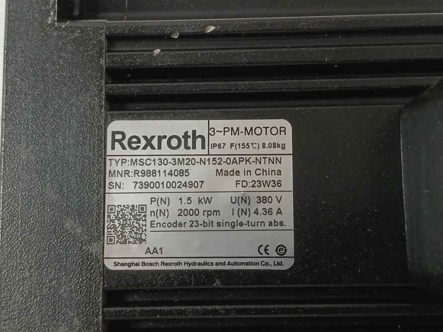 Rexroth Msc130-3M20-n152-0Apk-ntnn Servo Motor R988114085 2000 Rpm 4.36A