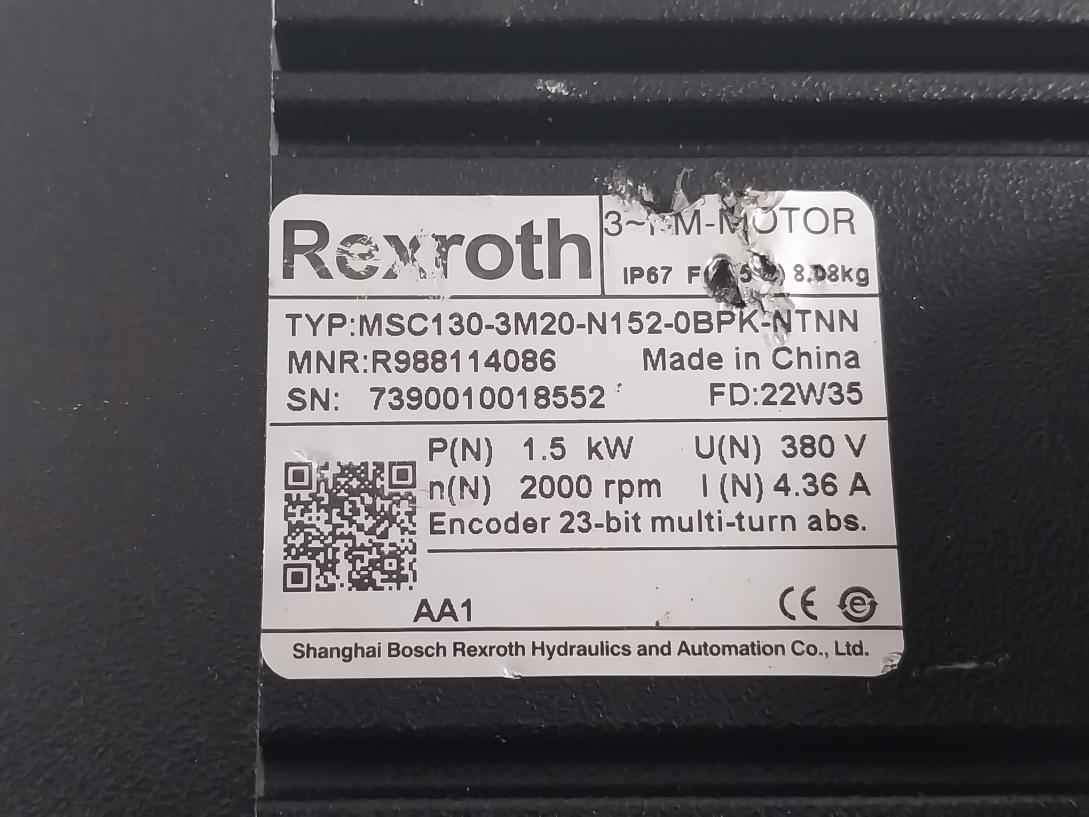 Rexroth Msc130-3M20-n152-0Bpk-ntnn 3-phase Servo Motor R988114086 1.5 Kw