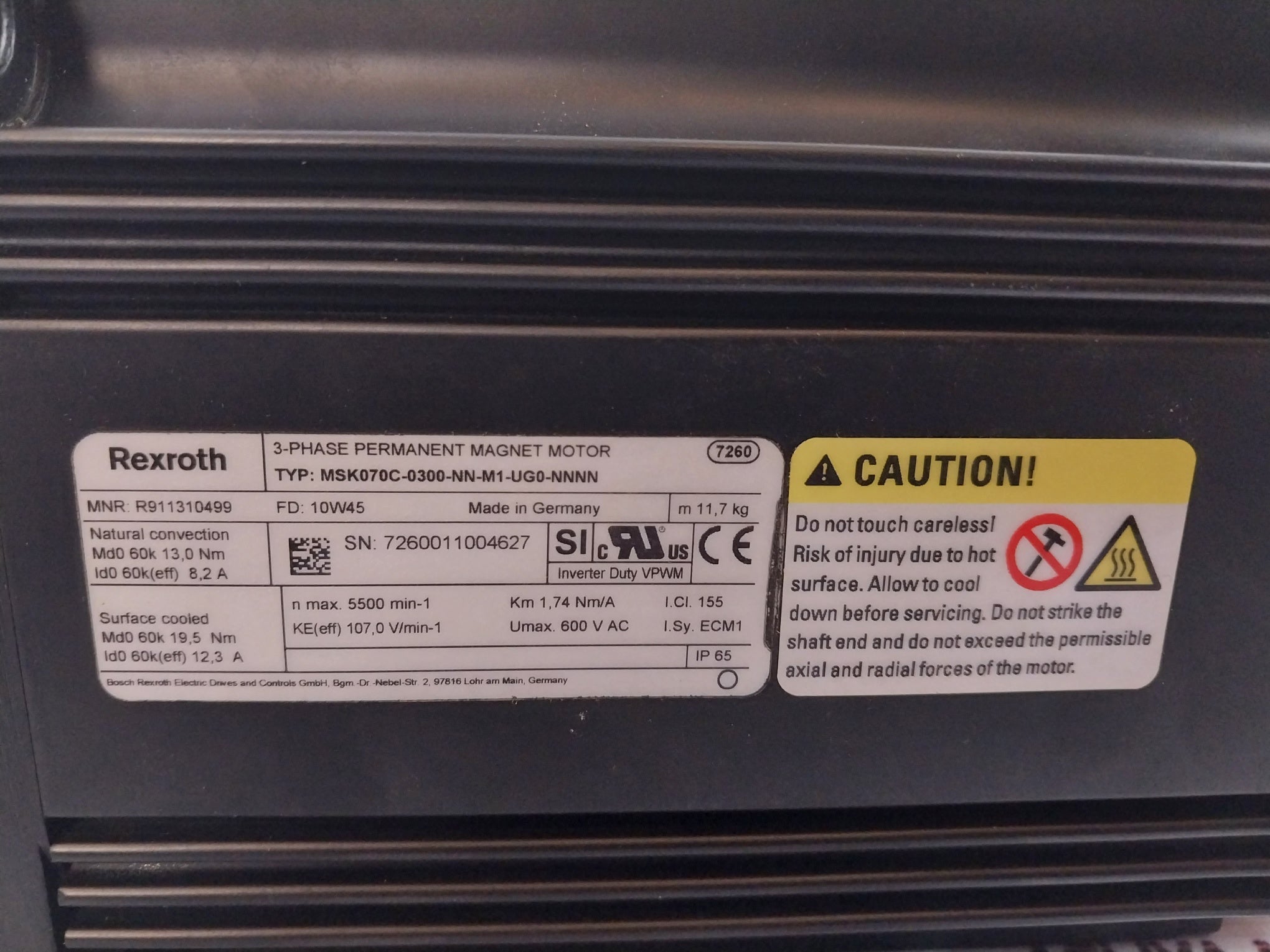 Rexroth Msk070C-0300-nn-m1-ug0-nnnn 3-phase Permanent Magnet Motor Ip65