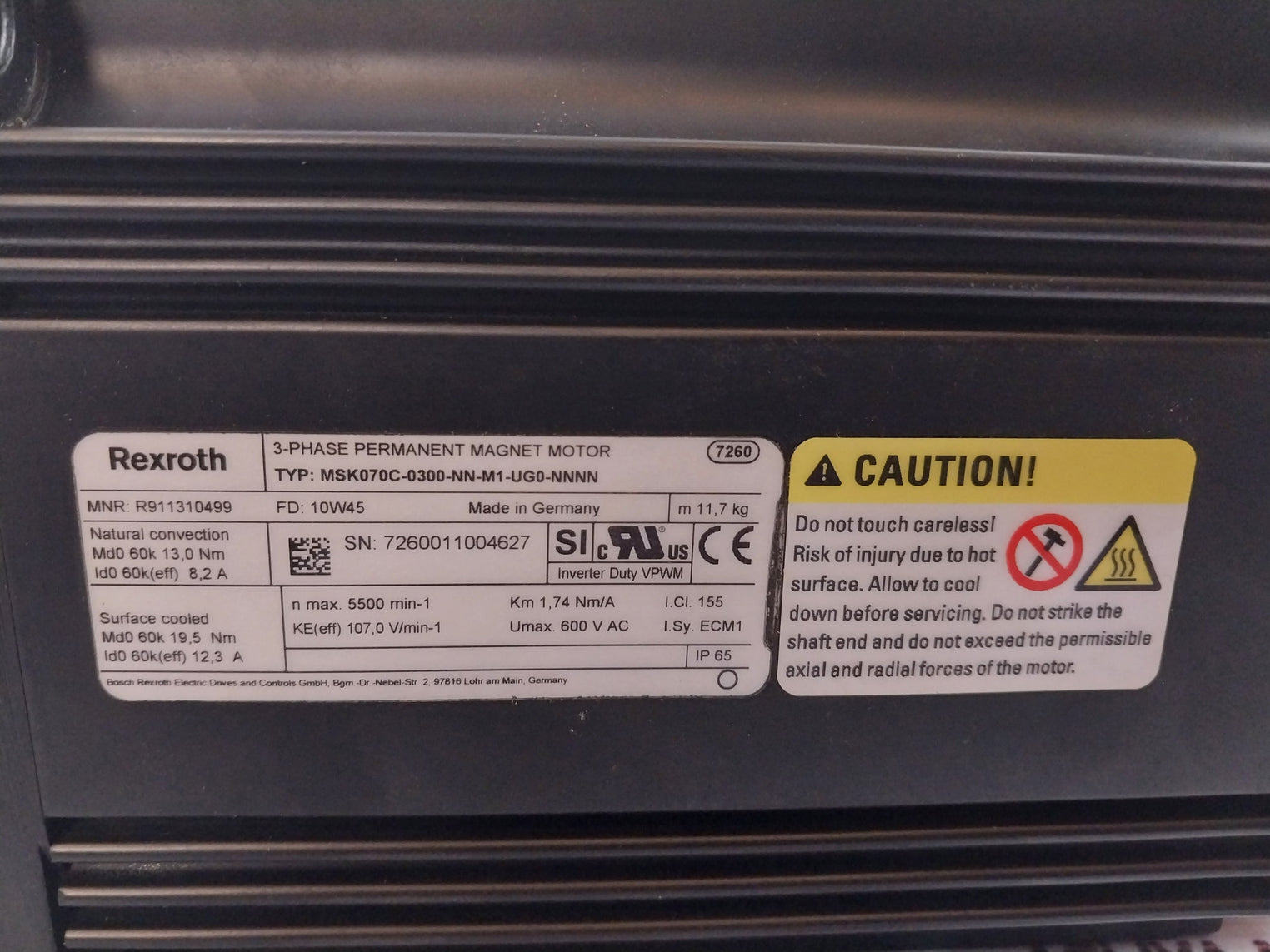 Rexroth Msk070C-0300-nn-m1-ug0-nnnn 3-phase Permanent Magnet Motor Ip65