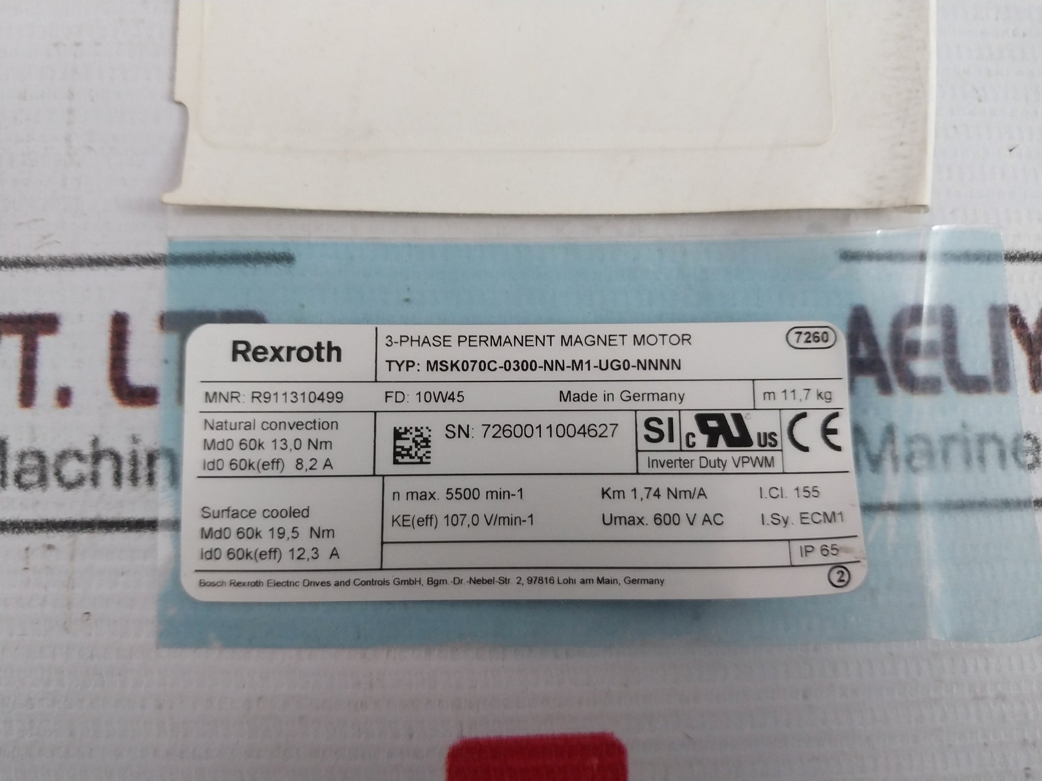 Rexroth Msk070C-0300-nn-m1-ug0-nnnn 3-phase Permanent Magnet Motor Ip65