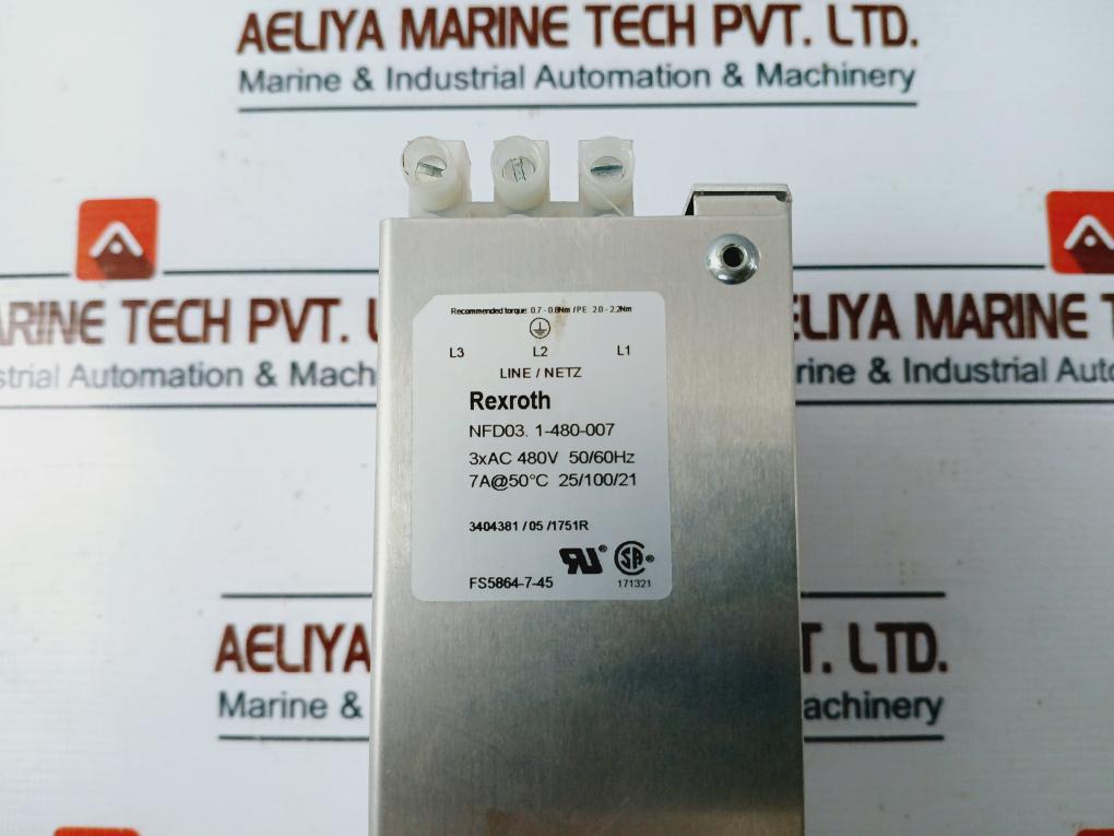 Rexroth Nfd03.1-480-007 Power Line Filter 7A 3Xac480V 50/60Hz 0.7-0.8Nm