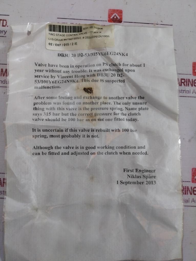 Rexroth R900709813 Two Stage Control Valve 24Vdc 1.25A