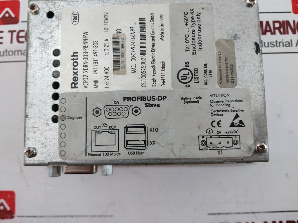Rexroth Vcp02.2Drn-003-pb-nn-pw Indra Control Terminal, 24 Vdc, 0.25A, 10W22