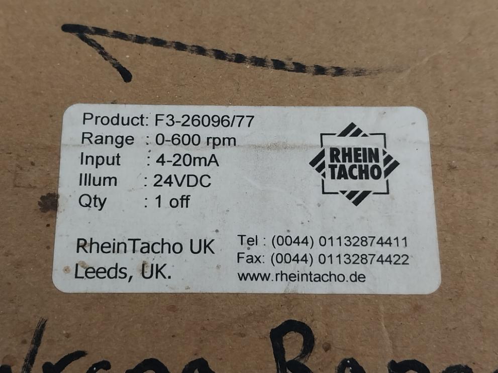 Rhein Tacho F3-26096/77 Meter 0-600 Rpm 24vd