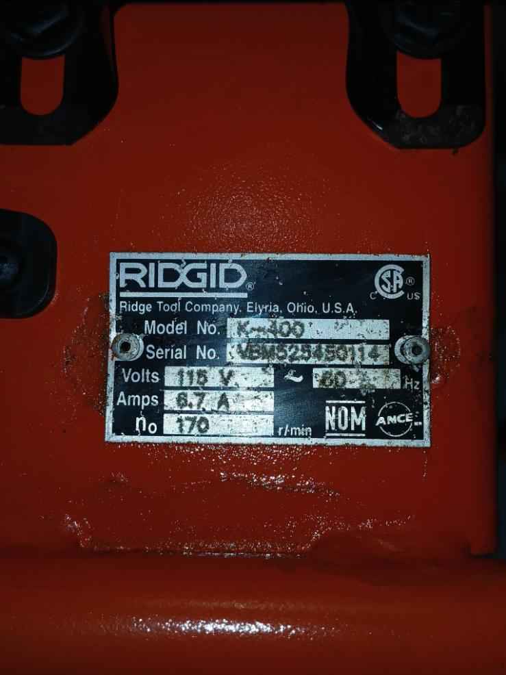 Ridgid K-400 Autofeed Drain Cleaning Machine 115V 1/3 Hp 60Hz S55Kxrph-8177