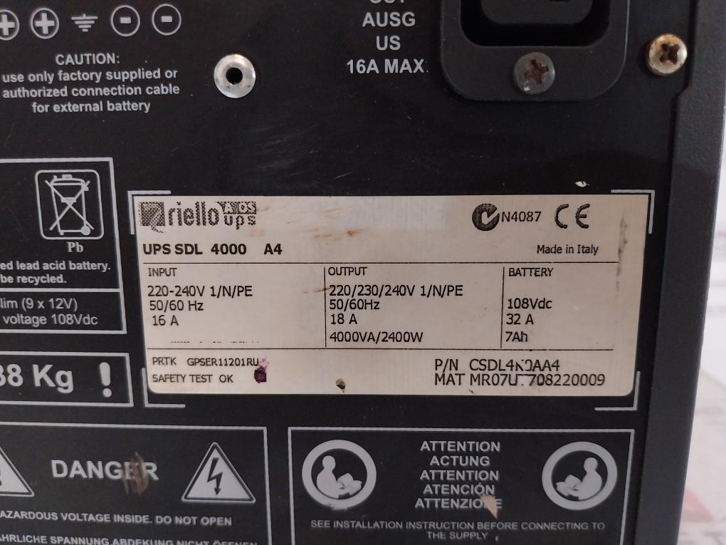 Riello Ups Sdl 4000 A4 Sentinel Dual High Power 220-240V