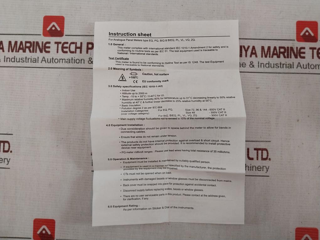 Rishabh Eq 96 Ac Ammeter 0-112.5/150A 75/5A 850V 600V -10 To +55 C/0-40 C