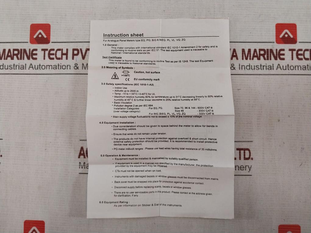 Rishabh Eq 96 Ac Ammeter 850V 0-112.5/150A 75/5A -10 To +55 C/0-40 C