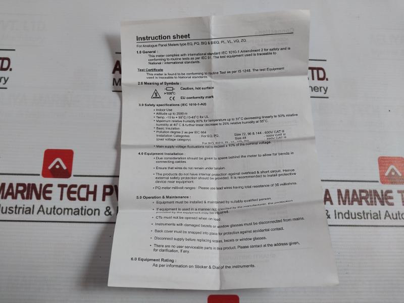 Rishabh Eq 96 Ammeter P1030295Ris 5A 850V Peak Sacc27077001 (W/O Dial)