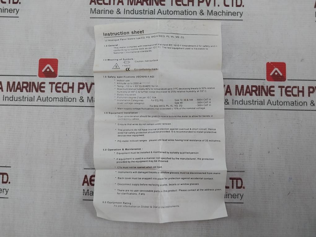 Rishabh Eq 96 Ampere Panel Meter 0-300V S8C 020800 Q 2097