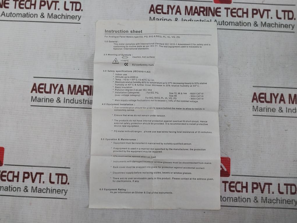 Rishabh Eq 96 Ampere Panel Meter 5A Without Dial Scale X2 0-125/250A