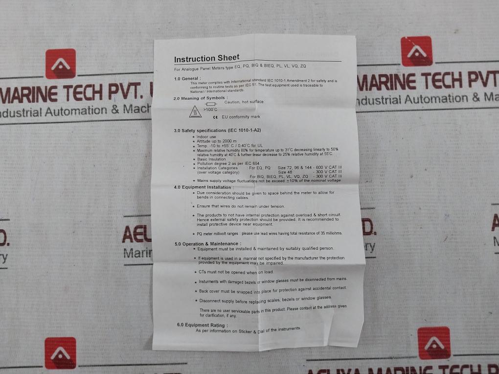Rishabh Eq 96 Ampere Panel Meter Scale X (2) S8B 008070 Q 2077