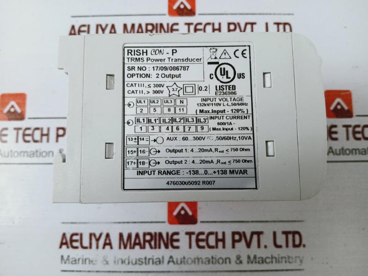 Rishabh Rish Con-p Trms Power Transducer 132Kv/110V 4-20Ma 2 Outputs