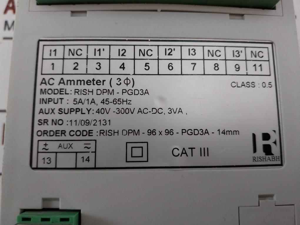 Rishabh Rish Dpm - Pgd3A Digital Panel Meter 40V-300V 5A/1A, 45-65Hz